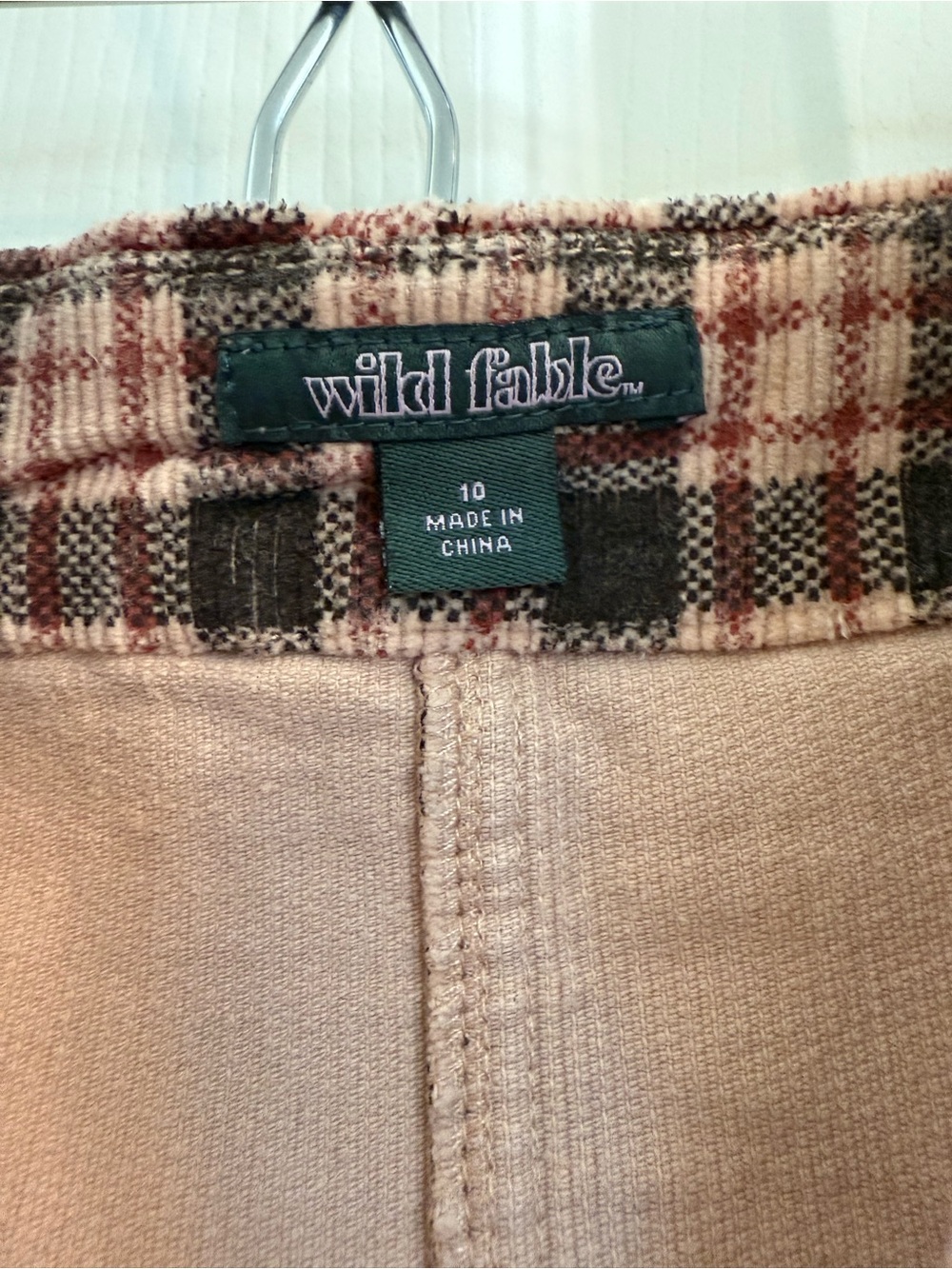 wild fable Corduroy Pink and Brown Plaid Front-Zip Mini Skirt - Picture 3 of 8